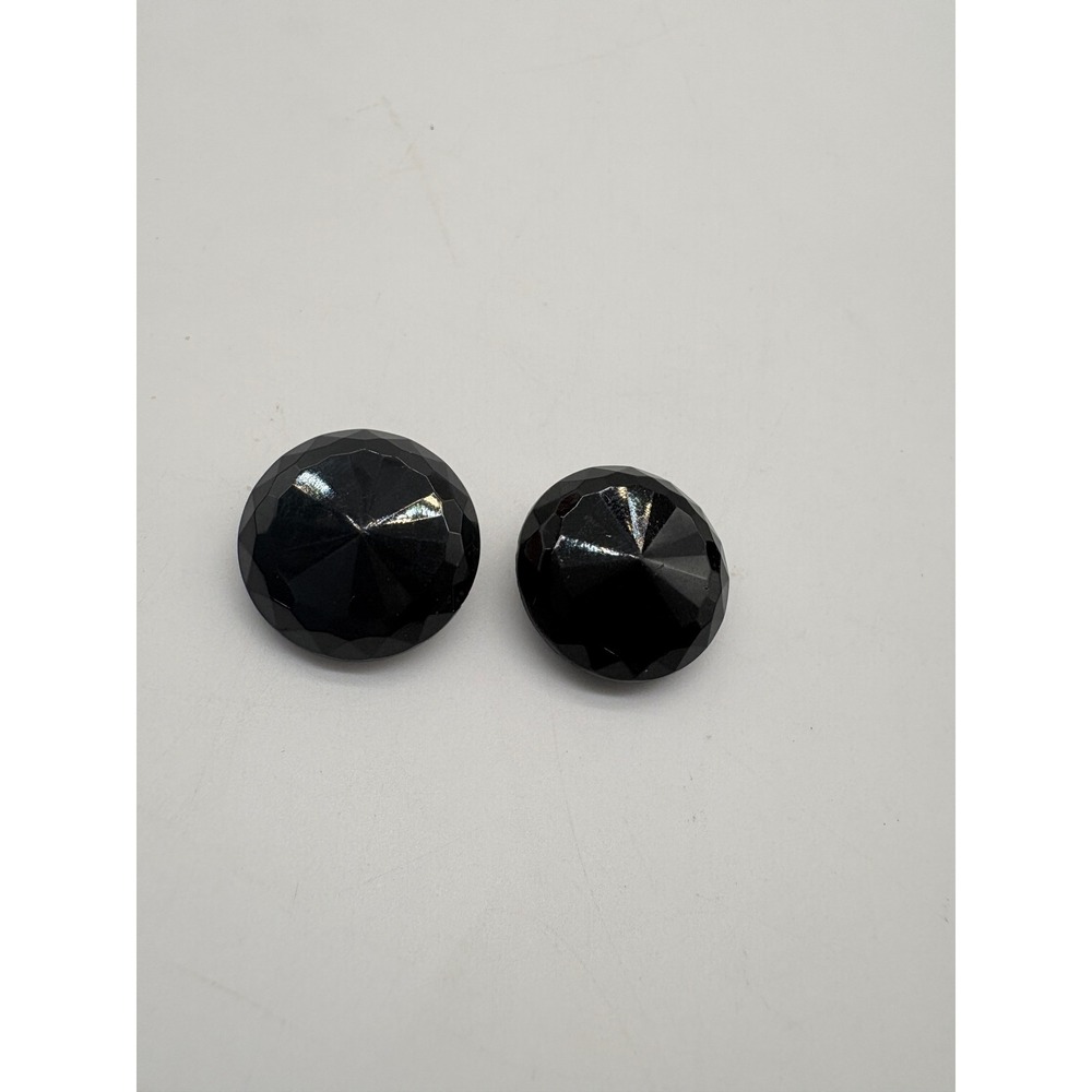 Vintage Germany Black Faceted Conical Clip On Earrings Round‎ Studs